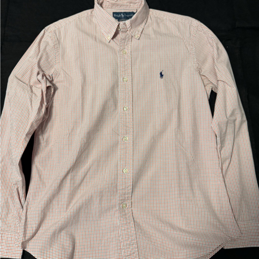 Ralph Lauren Men's Custom Fit Shirt - Orange Checkered - Medium (M) Custom Fit